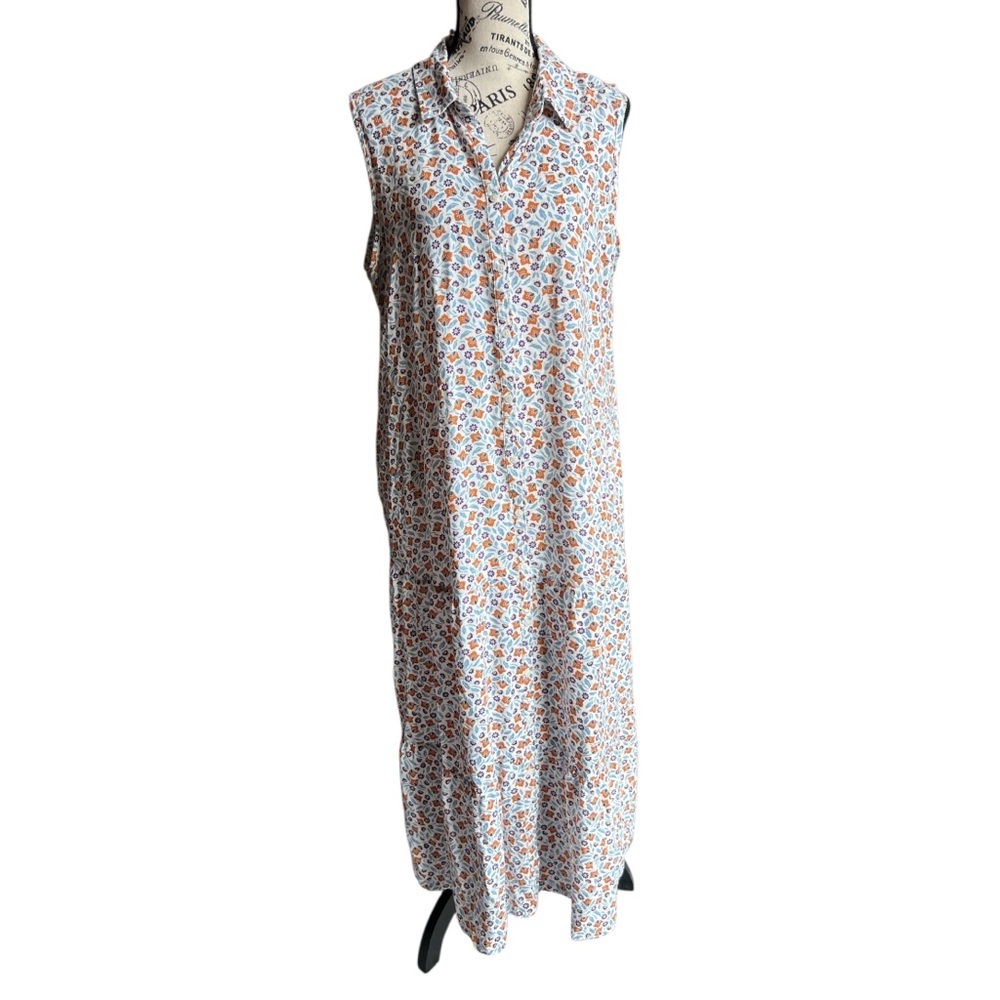 Croft & Barrow Floral Maxi tiered button front sleeveless w pockets Dress Sz L